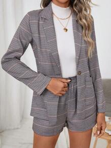 SHEIN Clasi Women's Houndstooth Blazer And Shorts Set - Multicolor - View 4