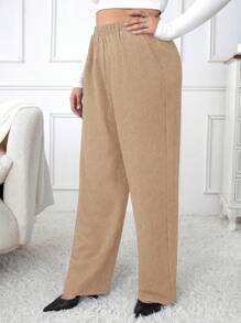 大碼斜口袋直筒褲 - 卡其色 - 查看 7