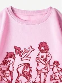 SHEIN EZwear Hơn Cartoon & Đồ họa chữ cái Thả vai Áo nỉ - Hồng - Xem 5