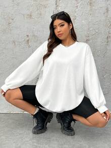 SHEIN EZwear 大码标语印花运动衫 - 白色 - 查看 3