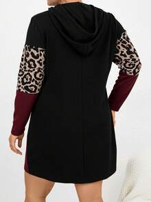 SHEIN LUNE 大碼豹紋印花抽繩連帽衛衣裙 - 彩色 - 查看 4