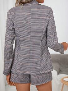 SHEIN Clasi Women's Houndstooth Blazer And Shorts Set - Multicolor - View 2