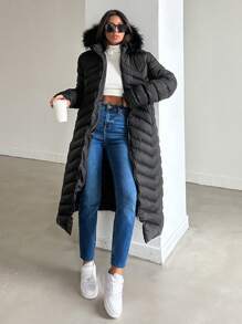 EURMUSE Women's Long Hooded Winter Coat - Black - View 5