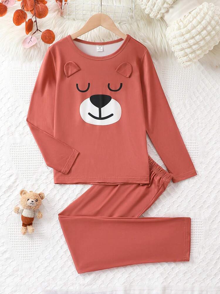 Boys' Cartoon Print T-shirt & Solid Color Long Pants Homewear Set