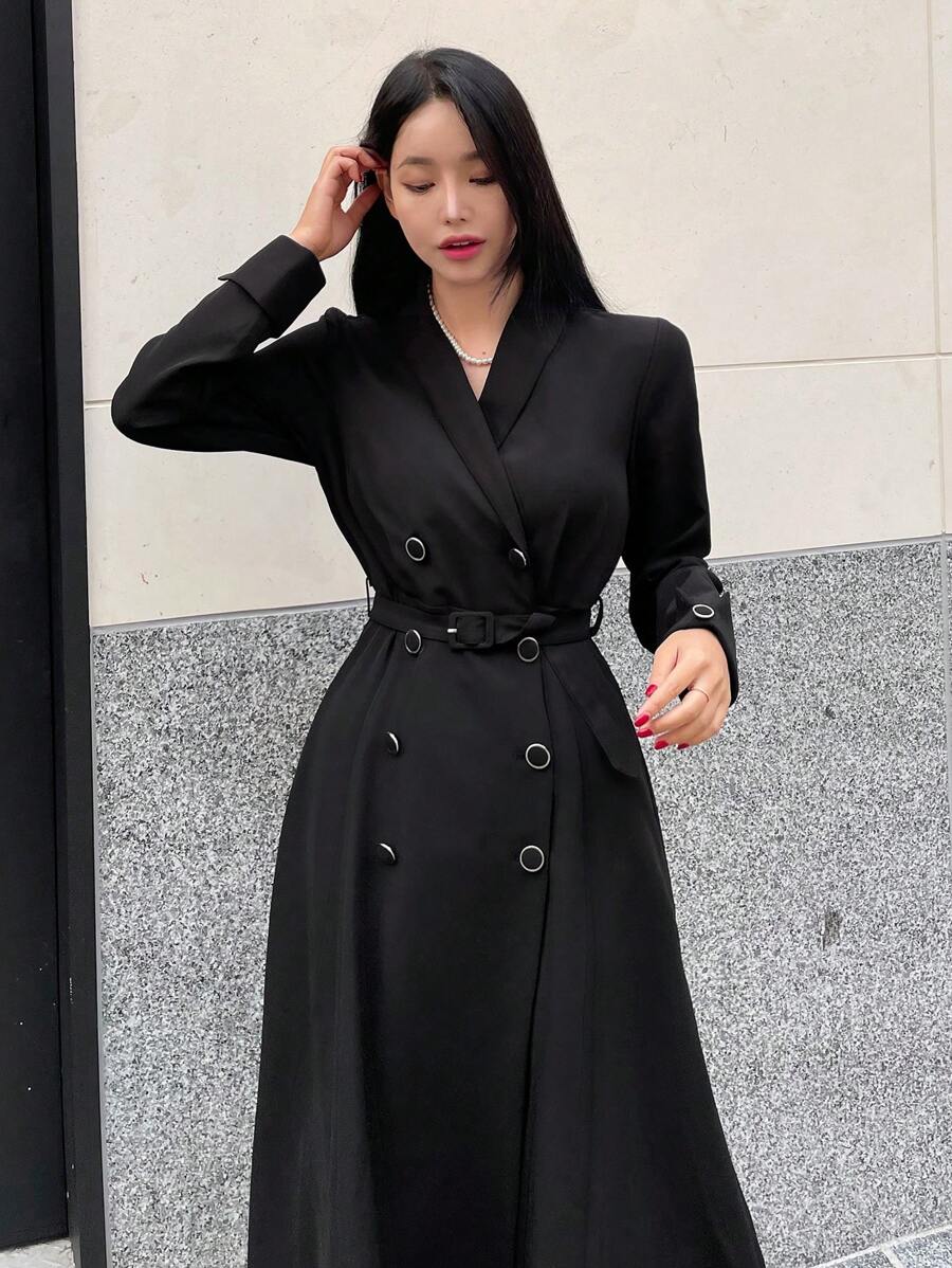 DAZY Khăn quàng Đôi ngực Váy có thắt lưng - màu đen - Xem 1