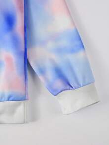 男士紮染和標語圖案保暖抽繩連帽衫和運動褲 - 藍色 - 查看 6