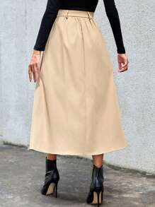 Aveloria High Waist Fold Pleated Slant Pocket Skirt