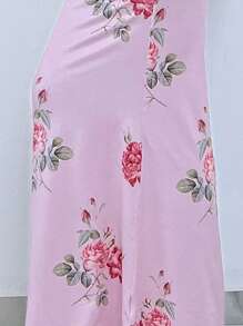 Aloruh In hoa Cổ Trái tim Nàng tiên cá Hem Váy bodycon - Hồng - Xem 4