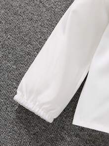 SHEIN Chica Joven Camisa ribete con fruncido con lazo delantero - Blanco - Ver 4