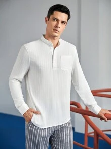 GENTILAND Áo sơ mi nam cổ bẻ túi trơn - trắng - Xem 5