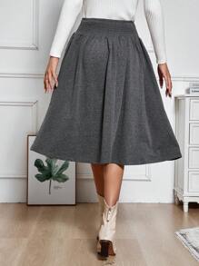 SHEIN LUNE 女式皺摺高腰a字裙,帶翻蓋和寬邊 - 灰色 - 查看 6