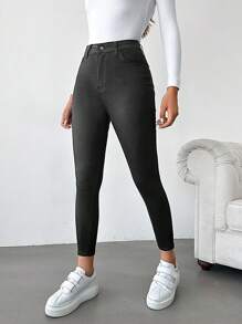 SHEIN Cottnline Ladies' Slim Fit Jeans - Dark Grey - View 4