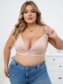 大尺碼前扣無鋼圈胸罩 - 杏色 - 查看 4