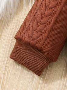 SHEIN Young Girl Bear And Letter Graphic Sweatshirt & Sweatpants - Brown - View 4