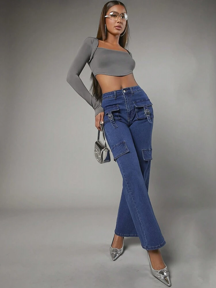 Women's Loose-fit Straight Leg Jeans With Multiple Pockets