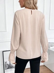 SHEIN Clasi Blusa con encaje de manga con volante - Albaricoque - Ver 2