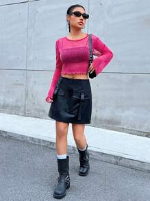 SHEIN EZwear Ren Mộc nhĩ Mùa vụ Long lanh Lưới Áo Không có áo ngực - Màu Hồng Tươi - Xem 6