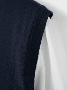 SHEIN Cottnline Men Solid Sweater Vest Without Shirt - Royal Blue - View 2