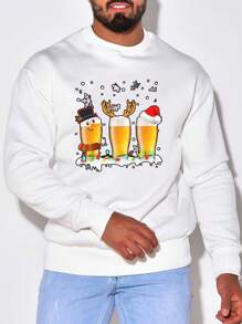 Men Christmas Cartoon Graphic Sweatshirt - White - View 1
