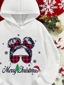 Tween Girl 1pc Christmas Print Hooded Sweatshirt - White - View 6