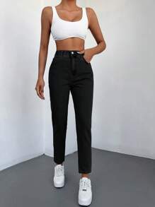 RueChic 直筒高腰牛仔褲 - 黑色 - 查看 3