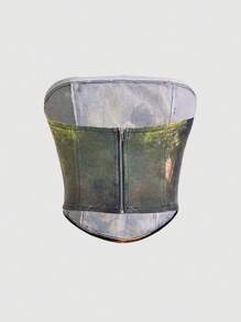 SHEIN MOD Figure Graphic Denim Tube Top, Vintage - Green - View 2