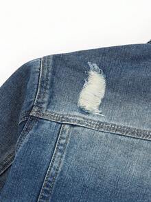 Tween Boy Ripped Flap Pocket Denim Jacket - Dark Wash - View 5