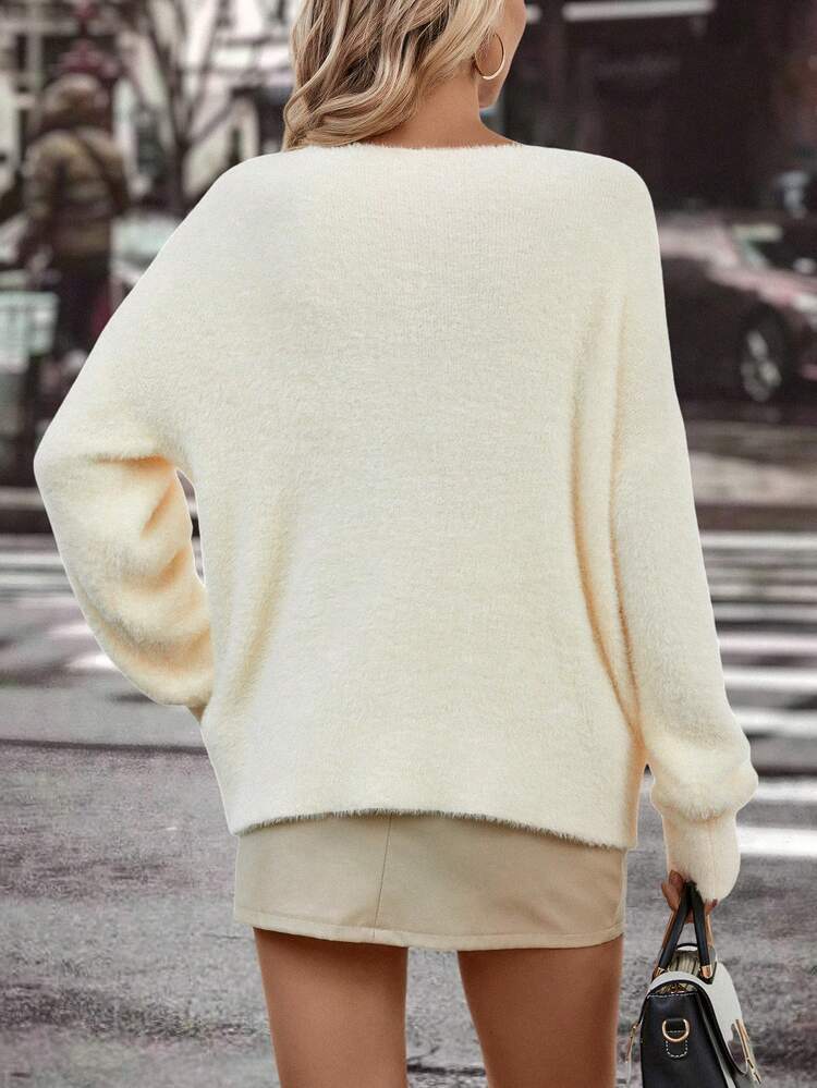 Contrast Guipure Lace Crisscross Front Drop Shoulder Sweater