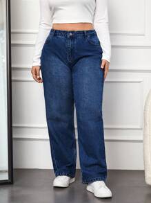 EURMUSE Plus Size Casual Straight Leg Jeans - Dark Wash - View 6