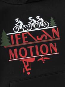 男童字母和数字图案袋鼠口袋卫衣 - 黑色 - 查看 7