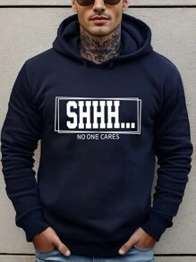 男士字母圖案連帽衫 - 藏蓝色 - 查看 1