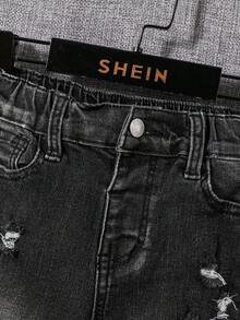 SHEIN Young Boy Distressed Denim Pants - Black - View 3