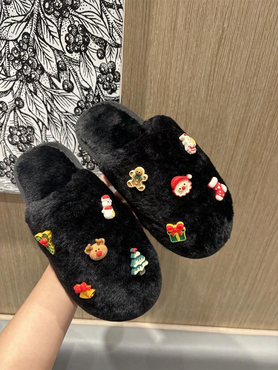 聖誕女款可愛聖誕老人和馴鹿印花家居拖鞋、雪人襪、溫暖毛絨室內鞋,適合休閒和戶外穿著