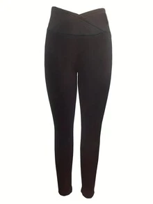 Solid Thermal Lined Leggings - Black - View 3