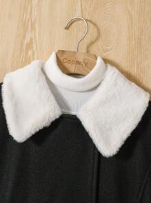 Teen Girl Borg Collar Double Breasted Overcoat - Black - View 6