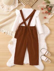 SHEIN Cô Gái Trẻ Viền Ruffle Áo thun & Tổng thể Jumpsuit & Cái túi - màu nâu - Xem 2