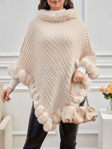 SHEIN Privé Kích thước lớn Thanh lịch Sang trọng Cạnh Áo chui đầu Áo len Cape - Màu be - Xem 6