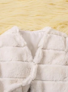 Elladie kids 少女白色毛絨暖和優雅夾克，休閒百搭，適用於秋季、春季和夏季，舒適整潔，適合4-7歲女孩穿著上學、在家或聚會活動時穿著 - 米色 - 查看 3