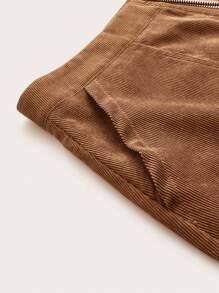 SHEIN Privé Zip Up Corduroy Skirt - Rust Brown - View 3
