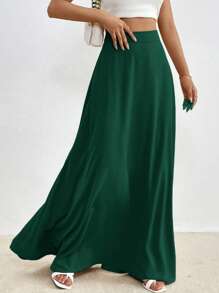 SHEIN Essnce Chất rắn Cao eo Thêm dài Váy - màu xanh lá - Xem 5