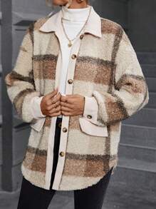 SHEIN LUNE In kẻ sọc Thả vai Áo khoác Teddy - Nhiều màu - Xem 4