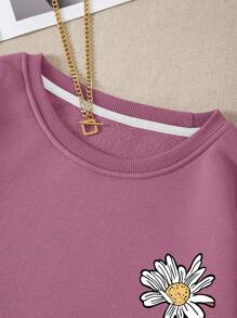 INAWLY Áo nỉ giữ nhiệt có lớp lót, họa tiết hoa và chữ, kiểu dáng mùa thu. - Màu Lilac Tím - Xem 7