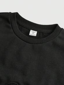 SHEIN 女大童素色落肩袖手帕下擺運動衫 - 黑色 - 查看 4