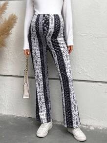 SHEIN Maternity Allover Print Adjustable Waist Flare Leg Pants