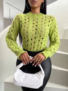 Zolique Solid Open Knit Drop Shoulder Sweater Knit Pullover Fall Winter Outfit