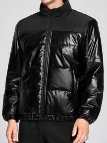 Manfinity VCAY Chaqueta casual tipo plumas con cremallera y manga larga, talla grande para hombre