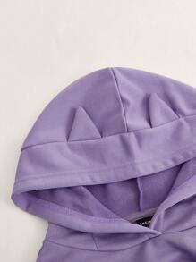 SHEIN EZwear 素色側邊綁帶落肩袖連帽衛衣 - 紫色 - 查看 4