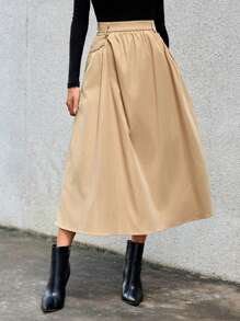 Aveloria High Waist Fold Pleated Slant Pocket Skirt