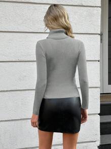 SHEIN Cottnline High Neck Ribbed Knit Sweater - Light Grey - View 2