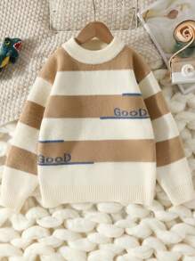 男小童字母圖案撞色套頭毛衣